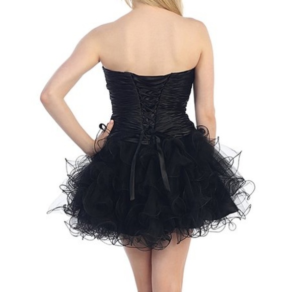 Black Rhinestone Ruffle Strapless Dress & Shawl - - Picture 2 of 2